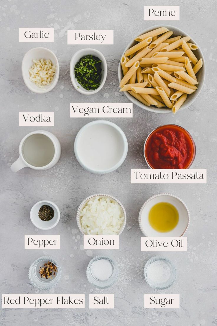 Ingredients for Penne alla Vodka